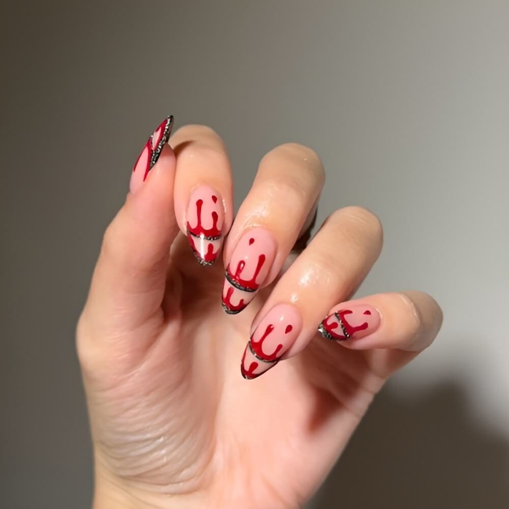 Bloody French Halloween nails – creepy and realistic horror-inspired nail design. Beautiful Halloween nails ideas