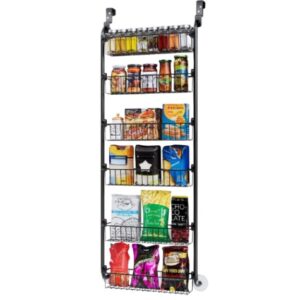 Over-the-door pantry organizer from Amazon holding snacks and spices