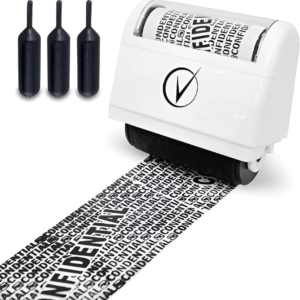 Confidential roller stamp to hide sensitive information – Amazon office must-have.