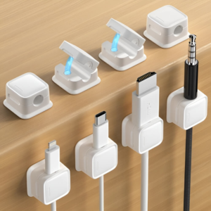 Magnetic cable holder keeping cords in place – a must-have for tidy workspaces. Best Amazon office must-have.