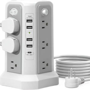 Power strip tower with USB ports for charging multiple devices – great for desk setups.