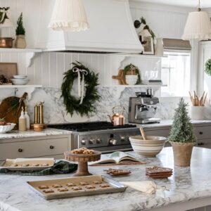 Christmas cookie display stand filled with holiday treats in a festive kitchen setting. Christmas Kitchen Decoration