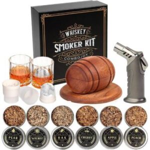 Whiskey smoker kit Christmas gift idea for him with cocktail glasses and wood chip flavors