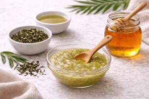 Green tea and honey hair mask to support scalp health and reduce hair thinning. DIY Hair Masks for Hair Growth