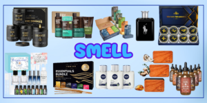 Smell gift idea for him with cologne, candles, and scented self-care items
